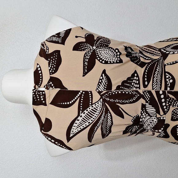 Taylor Asymmetrical Black & Tan Abstract Floral Halter Sundress Size 16 - Picture 6 of 14